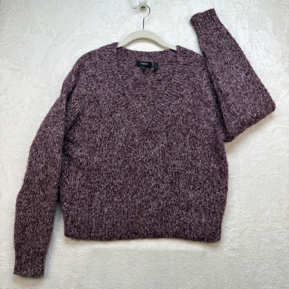 Theory Baby Alpaca Sweater Womens Small Burgundy V Neck Soft Cozy Knit Pullover